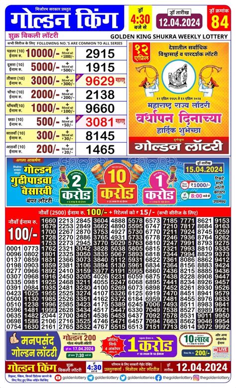 golden king shukra weekly lottery